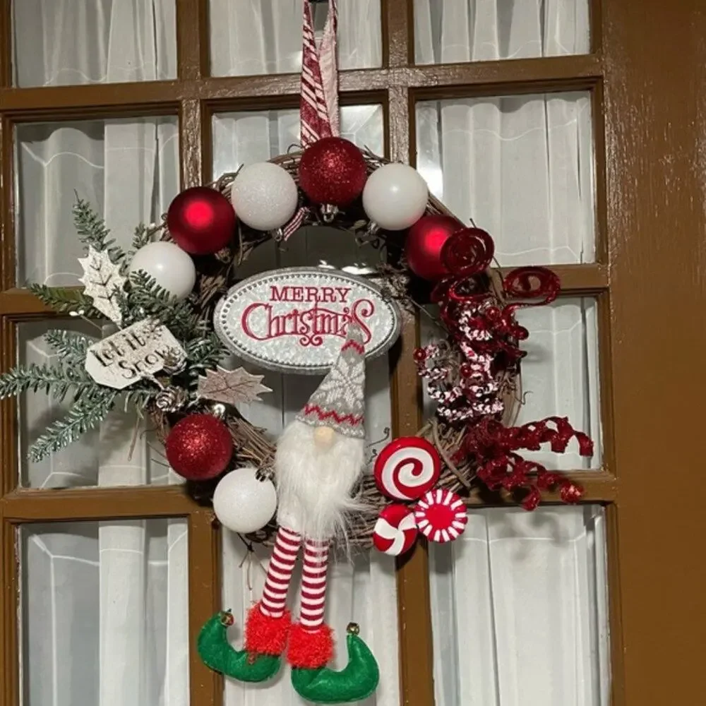Handmade Peppermint Gnome Christmas Wreath Let It Snow